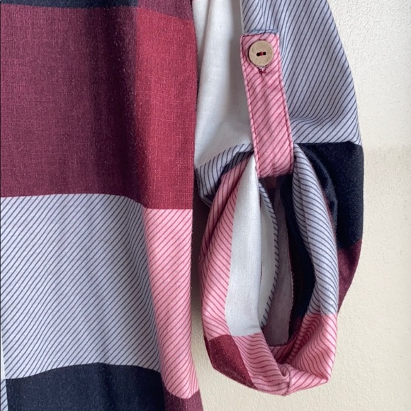 burgundy red plaid lightweight shirt - Picture 3 of 3